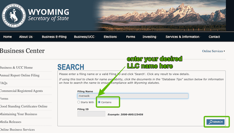 wyoming business entity search